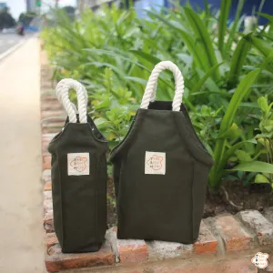 apron bag, fabric bottle holder, convenient for daily use, durable khaki fabric, with drawstrings on both sides