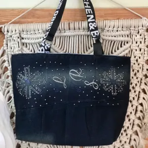 Bling tote bag from old jeans serves as a sustainable fashion accessory that helps you shine everywhere, transforming recycled materials into a convenient handbag that makes a unique and meaningful birthday gift