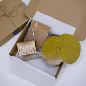"Quiet Grace" gift set – lotus leaf fan and notebook gift box sending peace and serenity, unique handmade gift made from lotus, Vietnamese souvenir for foreigners.