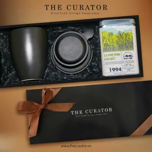 "Just Coffee" gift box – coffee gift set with Vietnamese coffee filter and ceramic mug, conquering Vietnamese coffee lovers with a unique birthday gift for him.
