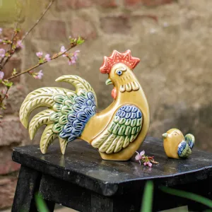 Glazed ceramic rooster figurine – artistic chicken pottery figurine bringing prosperity to your home, perfect as a housewarming gift and Vietnamese souvenir.