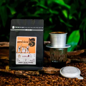 Arabica 5 is a 100% pure Cau Dat Arabica coffee that delights with rich wine and chocolate notes — a clean, full-bodied brew perfect for traditional Vietnamese phin brewing and an authentic coffee gift that captures the soul of Vietnam
