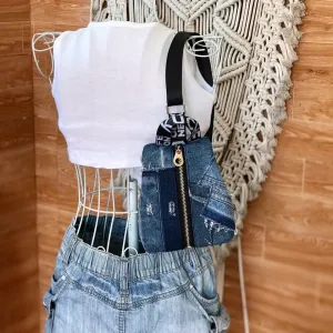 Túi đeo chéo balo mini K2 từ jeans tái chế thiết kế độc bản, phụ kiện thời trang bền vững phiên bản duy nhất làm quà tặng cá nhân hóa