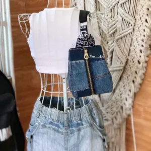 Túi đeo chéo balo mini K4 từ jeans tái chế chất riêng không nhầm lẫn, túi độc bản phụ kiện tái chế làm quà sinh nhật sáng tạo