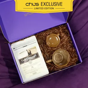 Exclusive "Coffee" Gift Set, where ceramic art meets the finest coffee, featuring a coffee selection, ceramic cup, and wooden spoon, all packaged in a premium gift box perfect for any occasion.