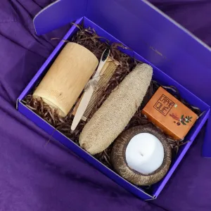 The "Eco" Gift Box is a premium set featuring natural body care products, thoughtfully curated to offer a refined and eco-friendly gifting experience for any occasion.