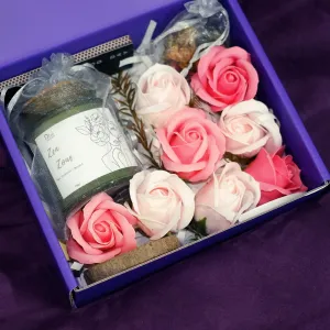 The "Zen Zone" scented candle gift set offers a distinctive relaxation experience for someone special, featuring a beautifully curated box with scented candles and wax flowers — an exquisite choice for a meaningful birthday gift.