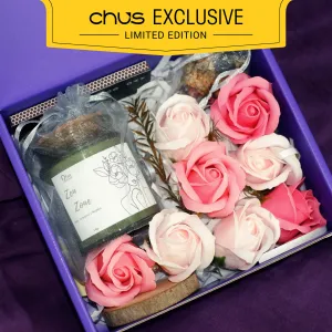 The "Zen Zone" scented candle gift set offers a distinctive relaxation experience for someone special, featuring a beautifully curated box with scented candles and wax flowers — an exquisite choice for a meaningful birthday gift.