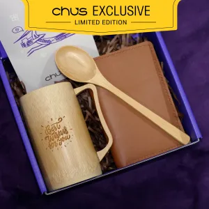 Personalized Memory gift box preserves sincerity through custom engraving, featuring bamboo cup and passport holder with exclusive card for meaningful birthday celebrations.