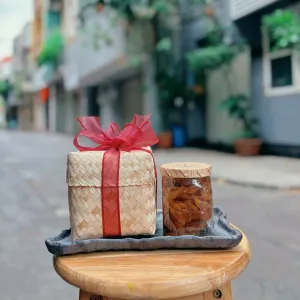 Chewy honey ginger bamboo gift box 350gr offers natural refined flavor with cold relief ginger as healthy jam, making a unique gift for family and Vietnamese specialty gift
