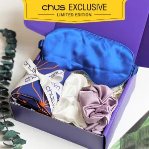 Feminine silk gift box featuring exclusive Vietnamese silk eye mask, hair tie and scarf set, creating gentle moments as perfect birthday gift for her