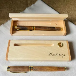 Custom name and logo engraved calocedrus wood pen with elegant box, classic beauty signature pen as premium personalized keepsake gift