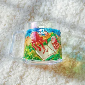 Vibrant Octopus Dance hand-painted glass cup with custom text, art office glass handcrafted mug as personalized birthday gift souvenir
