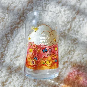 Rain Of Flowers hand-painted glass cup with custom text addition, art glass home decorative office mug as personalized unique birthday gift
