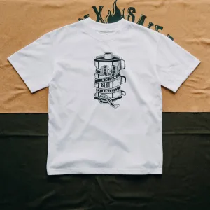 The "Good Times Roll" white cotton T-shirt brings lasting joy, ideal for photography, premium travel, or as a unique birthday gift.