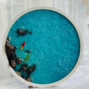 Tranh Mùa Hè epoxy resin mảnh ghép tươi mới cho không gian, tranh tròn đường kính 40cm sống động như thật quà tân gia lưu niệm độc đáo