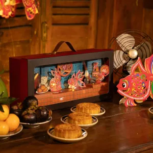 Hộp quà Trung Thu xanh Ký Ức Trung Thu tia sáng từ tuổi thơ, 4 bánh Trung Thu thiết kế sáng tạo set quà cho đối tác biếu gia đình