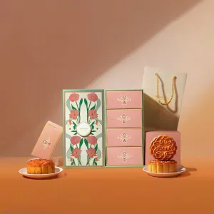 Seasonal Garden Mid-Autumn gift box gently welcoming reunion festival, 4 moon cake gift box exclusive design as Mid-Autumn gift set for partners