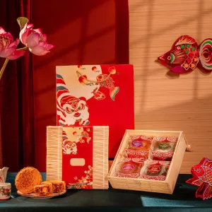 "Moons Of Serenity Mid-Autumn gift box a touch of peace for reunion season, 6 moon cake gift set Vietnamese bamboo souvenirs as moon festival gift