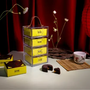 Hộp quà Trung Thu socola thiết kế hộp trong suốt độc đáo, hộp bánh Trung Thu 4 bánh vỏ socola quà biếu Trung Thu tặng doanh nghiệp theo yêu cầu