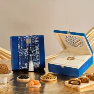Blue Moonlit Feast Mid-Autumn gift box deep settled full moon night memories, 4 premium moon cake set custom design Mid-Autumn gift as corporate gift
