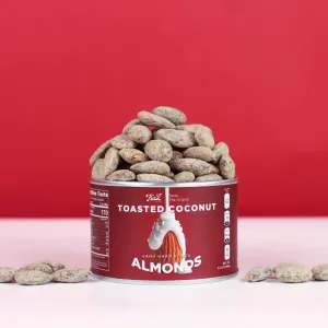 Coconut flavored almonds sweet creamy harmonious temptation, crispy melting almond snack safe ingredients healthy snack light food as gift for friends