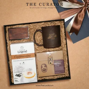 Legend Awakening gift box with coffee ground cup, card holder, coffee and tea – a premium corporate gift.