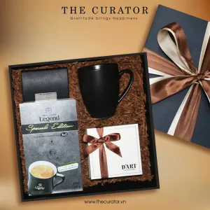 The "A Bold Style" gift box brings a bold touch to life with a ceramic cup, coffee, chocolate, and card holder – a premium Vietnamese corporate gift set.