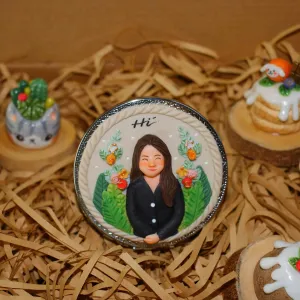 Personalized clay handheld mirror 6cm, handmade clay art, unique birthday gift idea.