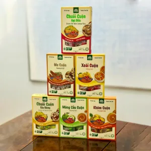 Tu Bong Fruit Roll Combo (6 boxes) with tropical fruits – authentic Southern Vietnam specialty, a healthy snack and meaningful gift.