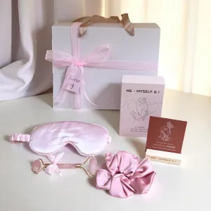 The “Night Blossom” gift box soothes away daily rush with a silk scrunchie, eye mask, face roller, and inspirational card