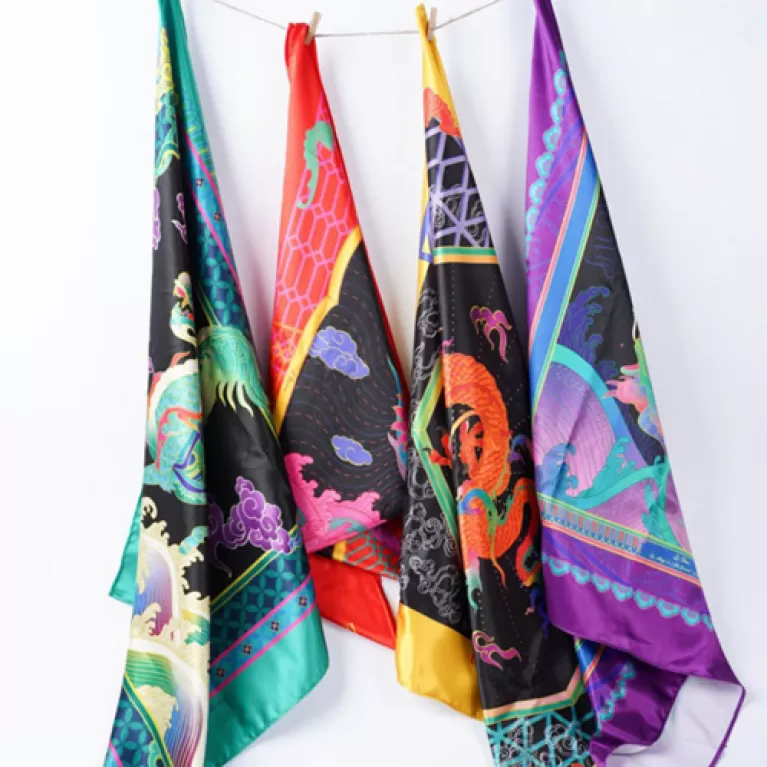 scarf, ancient four sacred beasts, unique accessories set, inspired design from dragon and unicorn
