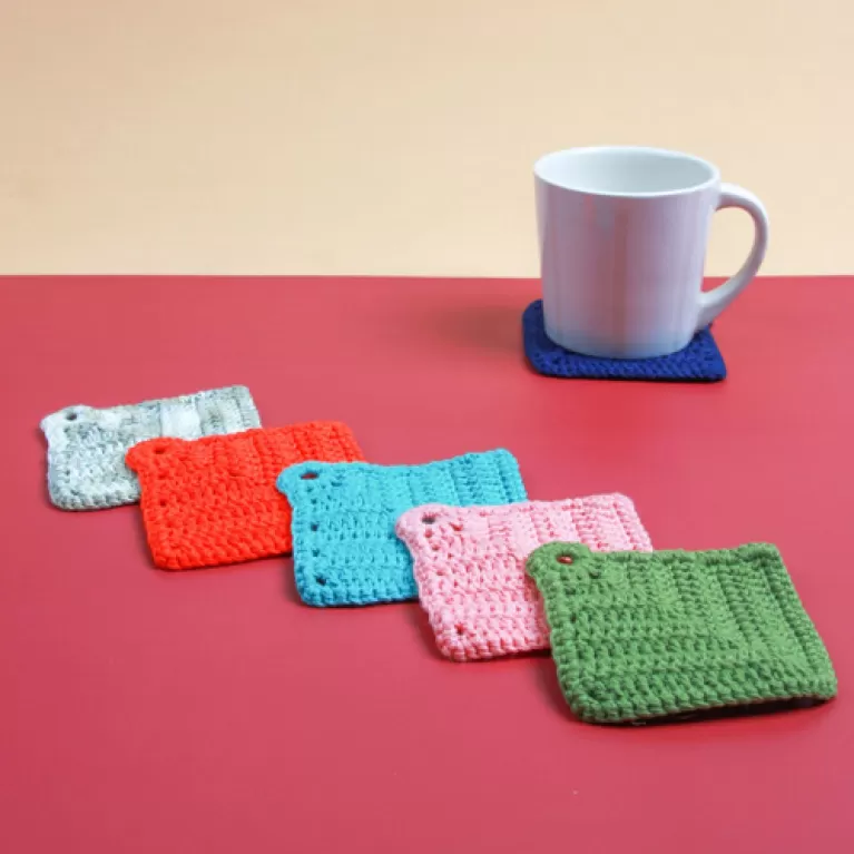 bộ 6 lót ly vuông nhiều màu, chất liệu len 100% cotton, độ bền cao, dễ dàng vệ sinh, trang trí nhà cửa, sản phẩm thủ công