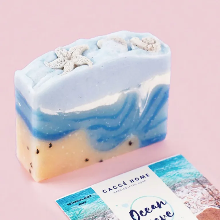 unique ocean waves handmade soap, nourishes the skin, cleanses dirt, gentle on the skin, natural ingredients, handmade soap