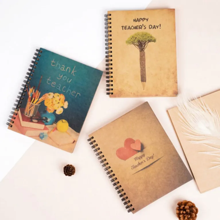 kraft notebook "teacher day" cover, premium cover material, smooth pages, teacher's day pattern, meaningful gift for educators