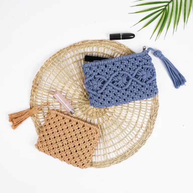 boho knitting purse, compact size, subtle colors, uniqe design, highly practical, fits essential personal items