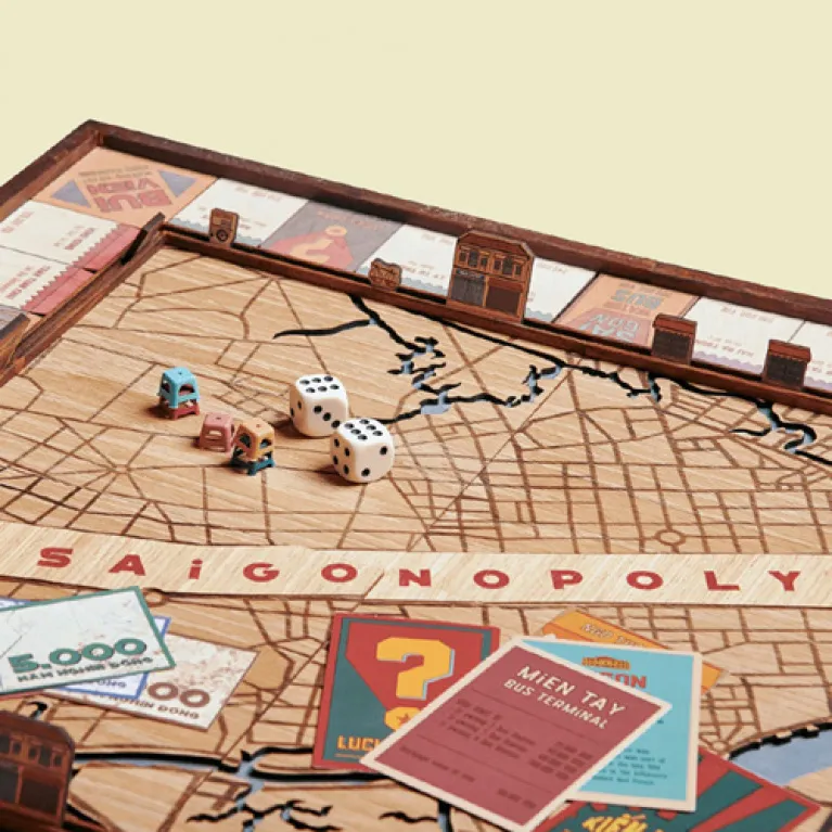 wooden saigon monopoly - maztermind, intellectual toy, premium wooden game set, high-quality handcrafted boardgame