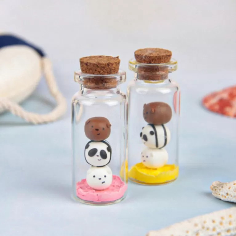 we bare bears glass bottles, featuring cute bear designs, decorates study desks, made of clay, handmade product