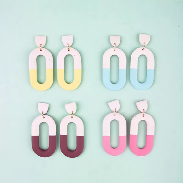 hoa tai đất sét oval 2 màu, hoa tai cỡ lớn, phong cách cá tính và thời thượng, phối màu sành điệu, độ bền cao