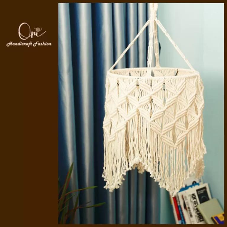 chao đèn đan tay macrame, chất liệu sợi cotton, hoạ tiết độc đáo, thiết kế tinh tế, có độ bền cao, không bị ố vàng, trang trí nhà cửa