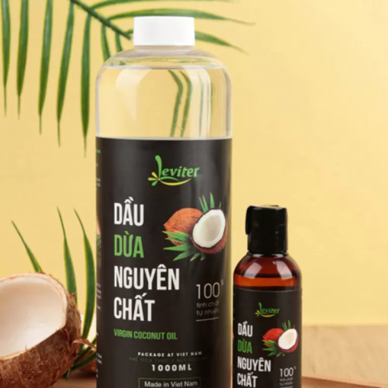 dầu dừa ép lạnh nguyên chất 100% từ thiên nhiên, hỗ trợ cấp ẩm da, dùng cho cả da và tóc, qùa tặng thiên nhiên, việt nam, leviter, chus