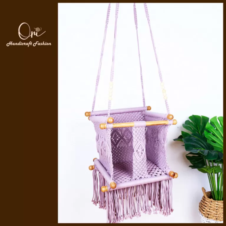 macrame baby swing, premium cotton material, securely woven, equipped with high protective padding for baby's safety