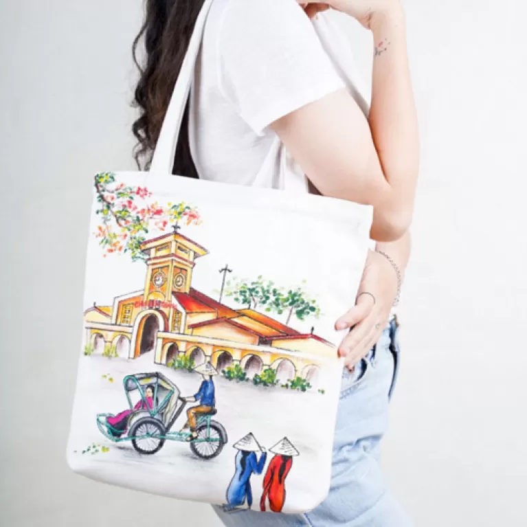 Túi Tote Vẽ Tay Địa Danh, quà lưu niệm Việt Nam, quà tặng Việt Nam, chusvn, chus, hanako shop