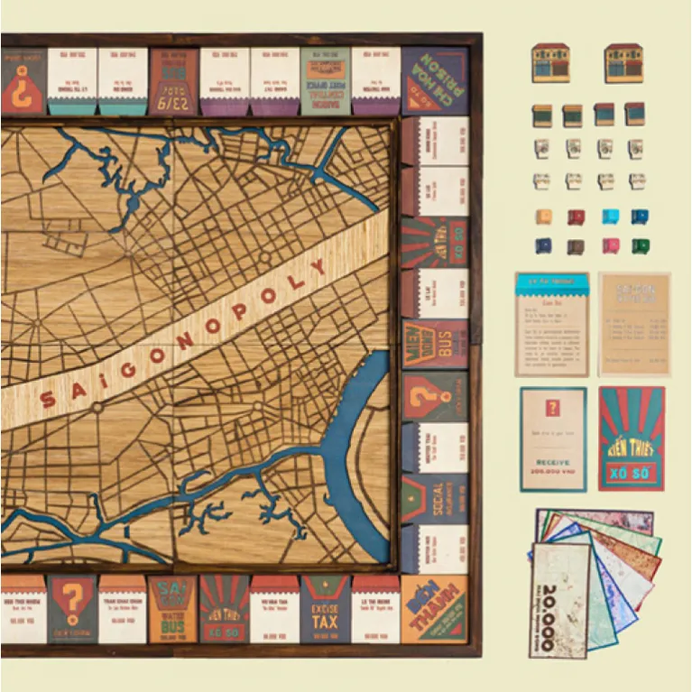 wooden saigon monopoly - maztermind, intellectual toy, premium wooden game set, high-quality handcrafted boardgame