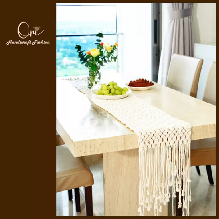 macrame tablecloths, dining table decoration, boho style, made from cotton, meticulous design, elaborate handcrafted technique