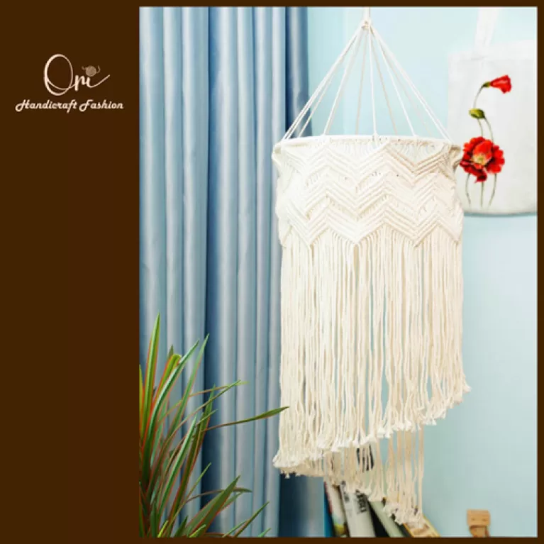 chao đèn đan tay macrame, chất liệu sợi cotton, hoạ tiết độc đáo, thiết kế tinh tế, có độ bền cao, không bị ố vàng, trang trí nhà cửa