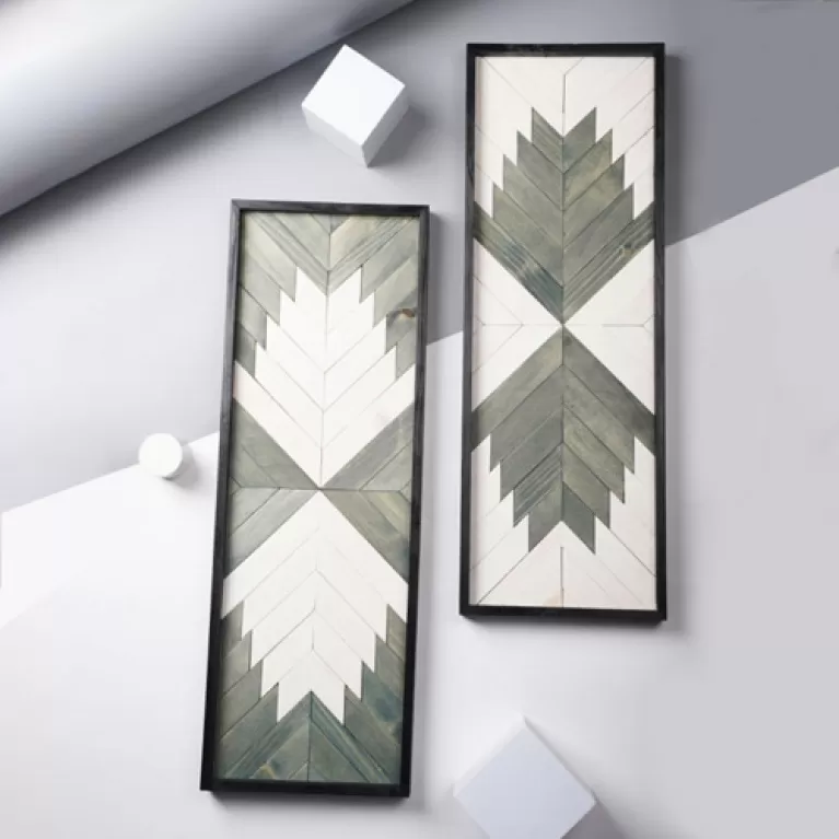 set of 2 wall wooden paintings, white and green, elegant design, suitable for various interior styles, impressive accent for space