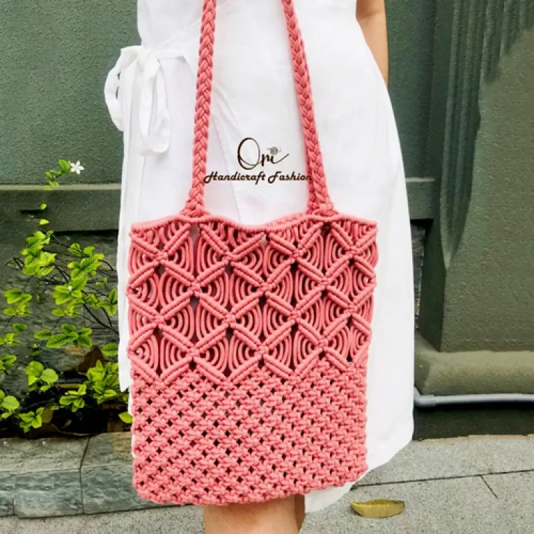 macrame bag with cross and wave patterns, summer style, unique and eye-catching design, a gift for the fashionable girl