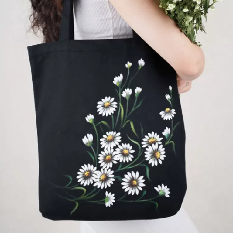 túi tote vẽ tay hoa cúc, túi tote handmade, túi tote trơn, họa tiết hoa cúc, phong cách nhẹ nhàng nàng thơ, handmade, hanako shop, chus