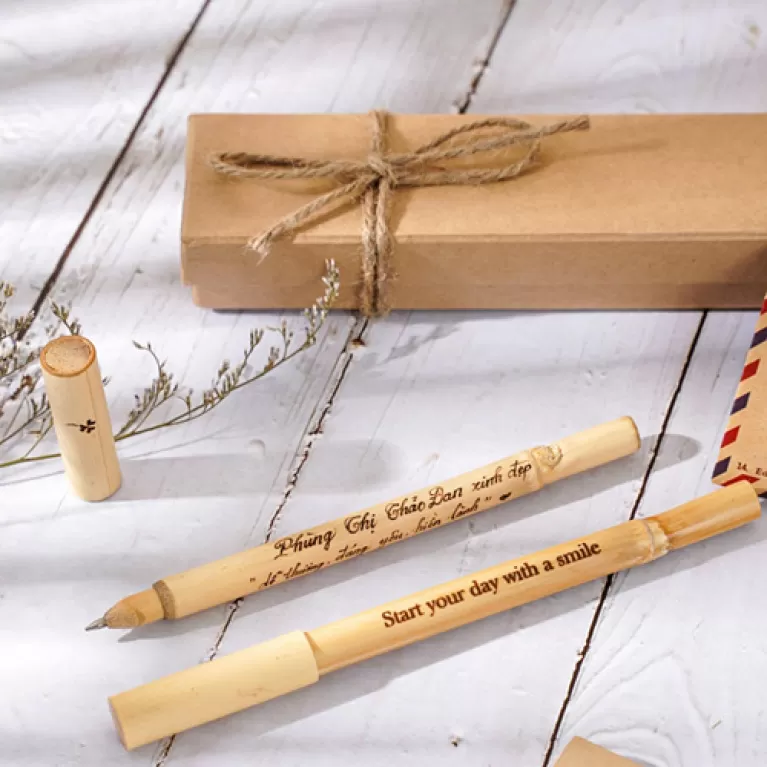 bamboo ballpoint pen engraved with your own message, personalized touch, natural material, reusable, handcrafted product